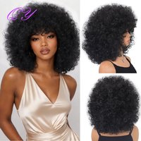 Fluffy Afro Curly Synthetic Wig For Women Black Natural Kinky Hair Wigs With Bangs Heat Resistant Fiber For Daily Party Cosplay