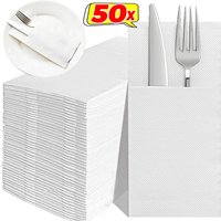 Disposable Tableware Bags Paper Cutlery Pouch with Linen Embossed Texture Food Safe Napkin Holder for Fork Spoon Knife Supplies