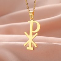 LIKGREAT Chi-Rho Christian Christogram Pendant Necklaces Women Men Stainless Steel Religious Amulet Choker Roman Unique Jewelry