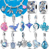New Summer Charms Beads Pendants 925 Sterling Silver Turtle Starfish Scallop Beads Fit Original Bracelet DIY Jewelry Accessories