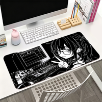 Anime Halftone Monokuro Girl Mouse Pad Large Non-Slip Waterproof Mat Stitched Edge Keyboard Pad for Gaming Daily Office