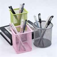 Metal Pen Holder Square Round Pencil Cup Holder Case School Home Office Desk Stationery Organizer