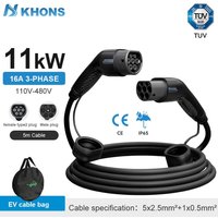 Khons Type2 à Type2 Ev câble de charge 3 phases 16A prise femelle à mâle 5M câble 11kw IEC62196-2 EVES Stations de charge