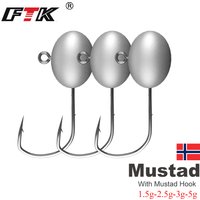 FTK 10pcs/lot Aji Head Hook with Mustad Hook 1.5g 2.5g 3g 5g Rock Fishing Hooks Fishing Lure Fishing Jig Head Double Barbs