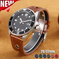 Vintage Leather Hand-Stitching Solid Color Watchband 20mm 22mm Breathable Hole Strap for Men Women Watchband Replacement Straps