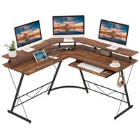 LShaped Computer Desk, 132CM Large Corner Desk Writing Study Table with Monitor Stand, Power Outlet, Keyboard Tray amp Headphon