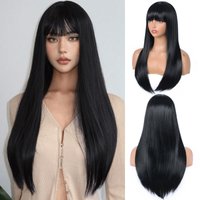 Black long straight hair synthetic wig for Halloween cosplay, casual party wig, high-temperature hair accessory wig