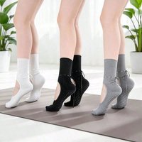 1 Pairs Exposed Back Drawstring High-Top Yoga Socks with Rubberized Soles, Pure Sensuality for Woman