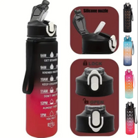 750ml Sporttrinkflasche mit Zeitmarkierung, auslaufsicherem Strohhalm und Flip-Deckel zum einfachen Tragen, ideal für Outdoor-Abenteuer