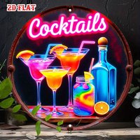 2D Flat, 2D Flat 1pc, Roostertails Round Sign, Classic Bar Circular Sign - Neon Country Style Wall Decor,