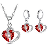 Bridal Jewelry Set Heart CZ Crystal 925 Sterling Silver Color Pendant Necklace Earrings for Women Wedding Anniversary Gifts