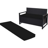 3 Seater Outdoor Garden Bench Cushion, Waterproof, Removable Cover, 140cm x 51cm, Black