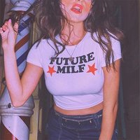 Future Milf Star Print Crop T-shirts 2023 Mode Décontracté Femmes Haut Court D'été Rétro Sexy E-girl Bébé Tee Streetwear Y2k Vêtements