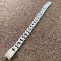 White Copper Solid Cuban Link Bracelet, Retro Polished Silver Tone Bangle, Unisex Hip Hop Streetwear Jewelry