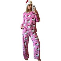 Hello Kitty Flannel Pajama Set, Pink Loungewear, Y2K Anime Style, Perfect for Festival Gifts, Bestie Outfits, and Party Wear