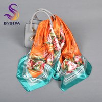 BYSIFA| Fashion Bright Color Ladies Silk Scarf Brand Tulip Square Scarves Fouldard Fall Winter Elegant Womenl Satin Scarves
