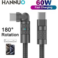 HANNUO Type C Data Line 60w Fast Charging 180 Rotating USB C to USB C Cable for iPhone 17 16 15 Macbook iPad Samsung Galaxy USB
