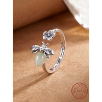925 Sterling Silver Glowing Firefly Flower Adjustable Ring For Women Party Daily Wear Anniversary High Quality Fine Jewelry