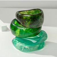 4 Style Retro Irregular Geometric Green Smudge Chunky Resin Bracelet for Women Girl Vintage Bangle Eye-catching Jewelry