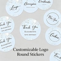 Personalized Gold Glitter Thank You Stickers Custom Name White Minimalist Round Sealing Labels Gift Box Envelope Stickers