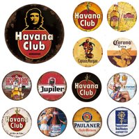 Vintage Retro Beer & Rum Brand Round Tin Sign Set - Classic Alcoholic Beverage Wall Decor for Bar Pub Man Cave Kitchen Home Beer