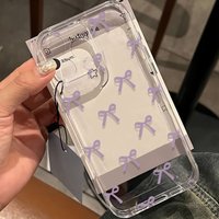 Purple Bow Tie Protective Cover for IPhone 16 15 14 13 12 11 Pro Max Plus Non-Slip Anti Fall Shockproof Transparent Soft Cover
