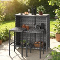 HAUSPROFI Balcony furniture Set for 2|Outdoor Bar Table Set with 2 High chairs and a Bar Table|Steel Frame PE Rattan for Patio Garden Balcony Poolside Party Picnic Exhibition| Black