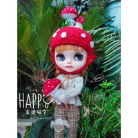 Blythe hat Mushroom ear protection hand woven wool hat (Fit blythe、qbaby Doll Accessories)