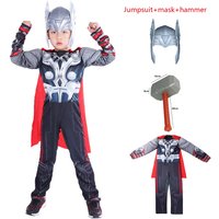 Anime Thor Cosplay Costume Set with Helmet & Mjolnir Hammer Superhero Cosplay Outfit for Halloween Carnival Party Fancy Dress Up