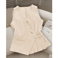 Women's V-Neck Sleeveless Vest - Formal Asymmetrical Button Peplum Waistcoat with Pocket for Office & Casual Wear