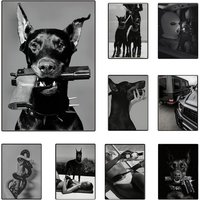 Hypebeast Modern Black White Doberman Gun Luxury Fashion Poster Leopard Tiger Dog Canvas Painting Art Picture Nordic Home Dec