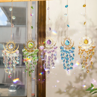 Moon Sun Catcher Colorful Crystal Wind Chime Dream Catcher Crystal Prisms Pendant For Doors Rooms Christmas Trees