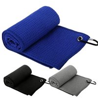 30x30cm Golf Towel Wipe Club Bag Cleaning Cloth Waffle Pattern Golf Rag with Clip Absorbent Quick Drying outdoor Sports Towel