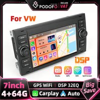 Podofo 4+64G Carplay 7-calowy Android Android Auto Radio GPS Nawigacja Ekran Dotykowy Odtwarzacz Multimedialny do Ford Focus Fiesta Mondeo Kuga C Max Transit Galaxy Fusion