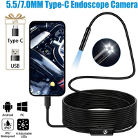Type-C Endoscope Camera for Android PC, 5.5mm 7.0mm Borescope, IP67 Waterproof Inspection Camera with 6 LEDs for Car Sewer Pipe
