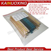 30values=600pcs/set 1/4W Resistance 1% Metal Film Resistor Pack Assorted Kit 1/4W 1K 10K 47K 100K 10R 22R 100R 470R 1M Resistors