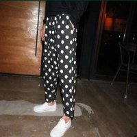 New Men's Pants Casual 9-Point Dot Polka 28-42 Black Loose Summer Pants Performance Stage Wear DS Trendy Men's Fe