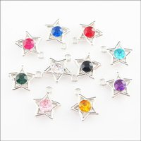 Fashion 30Pcs Mixed Crystal Dull Silver Plated Star Circle Charms Pendants 15x17mm