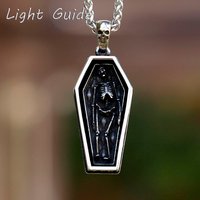 2024 NEW Punk Rock Stainless Steel skull coffin Pendant Necklace With Chain For Man Party/Halloween COOL Gift