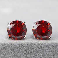 1Pair 0.5/1/2/3 Carat Red Synthetic Zirconia Earrings, A Classic Four-pronged Earring, An Ideal Choice for Proposing.