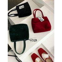 Velvet Red Underarm Handbag Retro Style Fashion Accessory for Women Magnetic Clasp Closure Double Strap Shoulder Bag