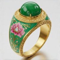 Ethnic Style Imitation Enamel Floral Synthetic Emerald Ring for Women Vintage Elegant Festival Vacation Fine Jewelry Accessories