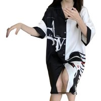 2026 New Summer Nightdress Women Ice Silk Short Sleeves Sleepwear Sweet Cute Loose Plus Size Mid-length V-neck Loose Loungewear