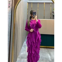 EGRM Ruffles Pleated Women's Dress Long Sleeves Belt Gathered Waist Evening Dresses 2024 Autumn Elegant Party Clothing 3RM1986