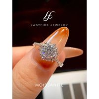 Real 925 Sterling Silver Women 1CT Real Moissanite Diamond Brilliant Cubic Elegant Rings Engagement Band Trend Fine Jewelry