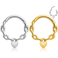 Moon Heart Hinged Septum Piercing Helix Chain Daith Conch Hoop Earring Clicker Segment Nose Rings for Women Men 16G