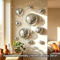 5Pcs Metallic Disco Ball Half Wall Decor Glittery Light-refracting Dome-shaped Disco Wall Decor Glass Mirror Adhesive-backed
