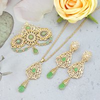 Sunspicems Gold Color Moroccan Style Women Earring Necklace Brooch Algeria Bridal Jewelry Sets Arabic Crystal Banquet Bijoux