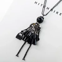 Korean Fashion Women's Sweater Chain Necklace Black Red Cartoon Doll Pendant Beads Link Necklaces For Women Christmas Gift