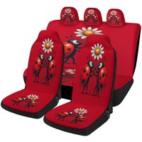 Set Of Car Seat Covers Featuring Ladybugs And Flowers, Designed For A Variety Of Vehicles. These Stylish And High-Quality Protec